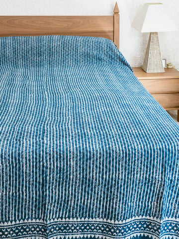 Indigo Striped Indian Cotton Bedspread 