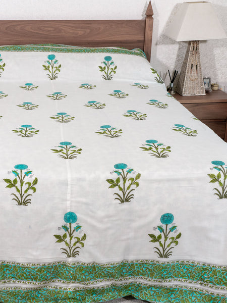 Jade & Green Reversible Dohar Indian Bedspread