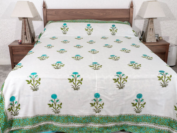 Jade & Green Reversible Dohar Indian Bedspread