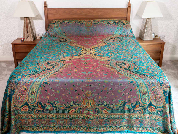 Jade & Coral Jacquard Indian Bedspread