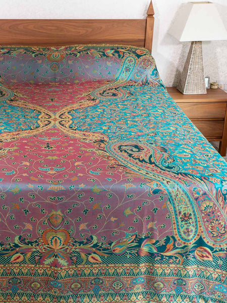 Jade & Coral Jacquard Indian Bedspread