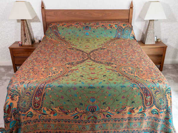 Jade & Coral Jacquard Indian Bedspread