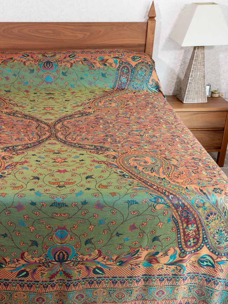 Jade & Coral Jacquard Indian Bedspread