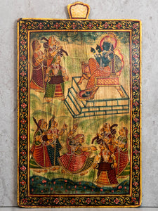 Krishna & Gopis Painted on Wooden Panel