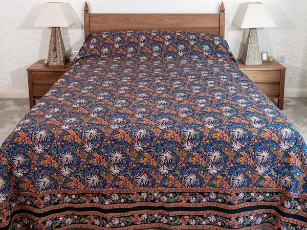 Lapis and Gold Indian Cotton Bedspread