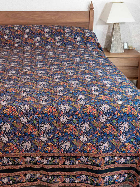 Lapis and Gold Indian Cotton Bedspread