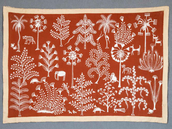 Large Warli Painting with Trees & Animals 