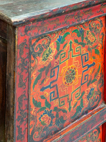 Vintage Painted Tibetan Cabinet with Doors