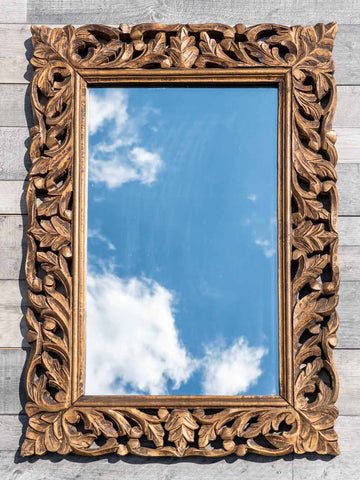 Deeply Carved Indian Wooden Mirror