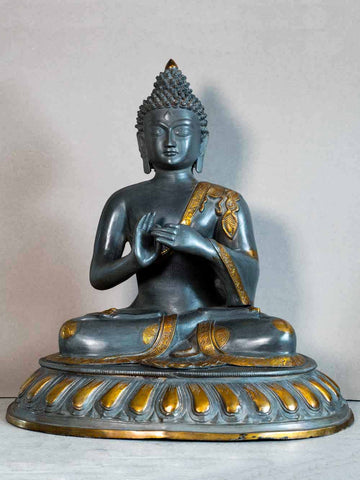 Large Dark Grey Buddha Statue, Dharmachakra