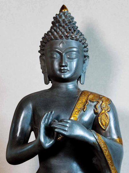 Large Dark Grey Buddha Statue, Dharmachakra