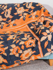 Large Orange Flowers on Navy Kantha 