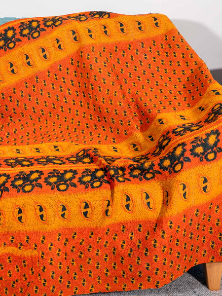 Large Orange Flowers on Navy Kantha 