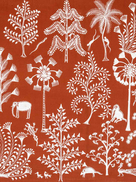 Large Warli Painting with Trees & Animals 