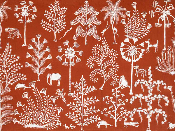 Large Warli Painting with Trees & Animals 