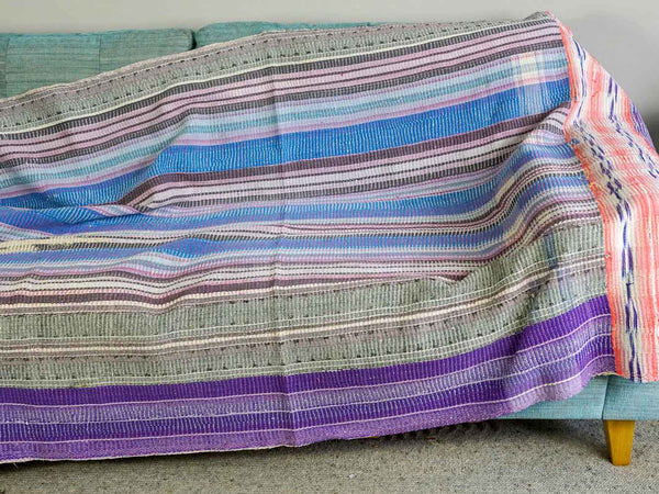 Lavender Striped Vintage Kantha Throw