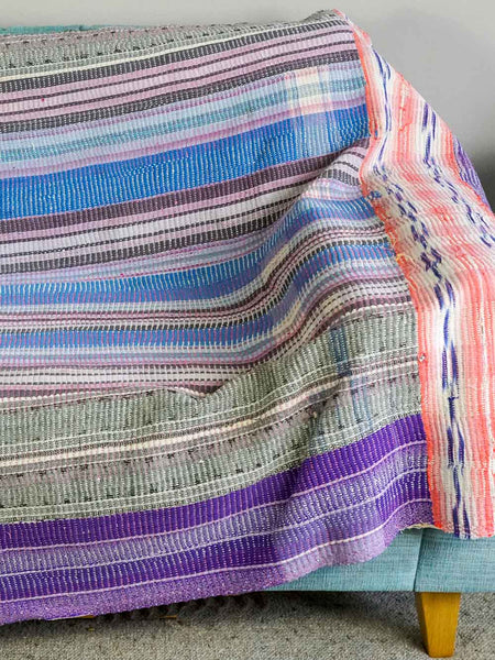 Lavender Striped Vintage Kantha Throw