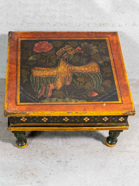 Low Wooden Table with Painted Bird & Flower