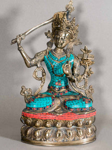 Manjushri Buddha Statue with Turquoise Inlay