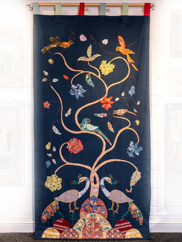 Navy Curtains with Peacocks and Tree of Life Design