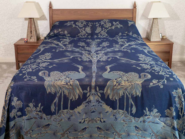 Navy & Sage Tree of Life Indian Bedspread