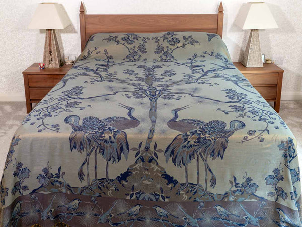 Navy & Sage Tree of Life Indian Bedspread