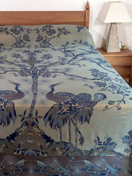 Navy & Sage Tree of Life Indian Bedspread