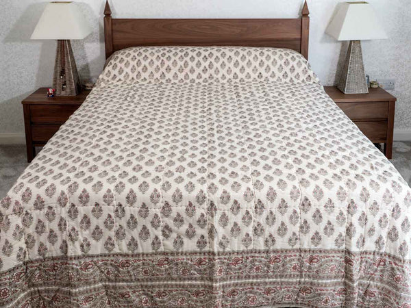 Old Rose Floral Indian Cotton Quilt