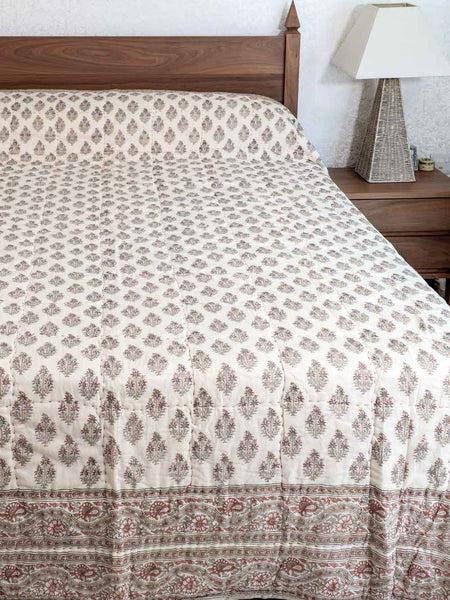 Old Rose Floral Indian Cotton Quilt