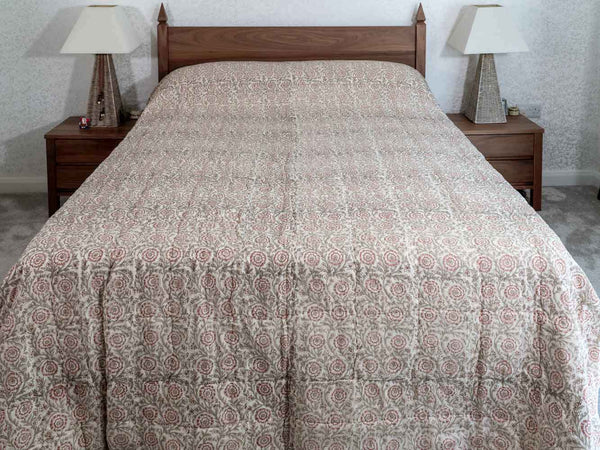 Old Rose Floral Indian Cotton Quilt