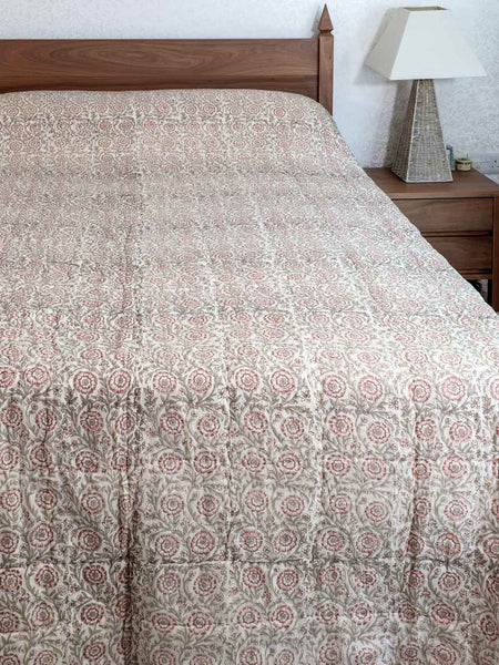 Old Rose Floral Indian Cotton Quilt