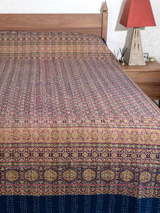 Olive, Navy & Red Ajrakh Indian Bedspread