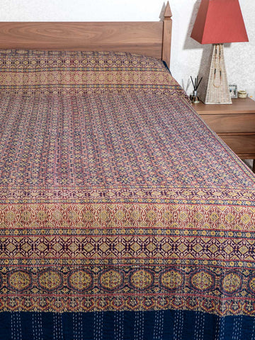 Olive, Navy & Red Ajrakh Indian Bedspread