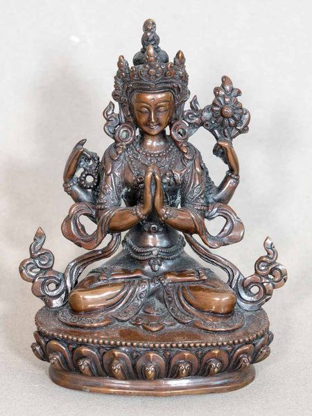 Oxidised Copper Avalokiteshvara Statue 15cm