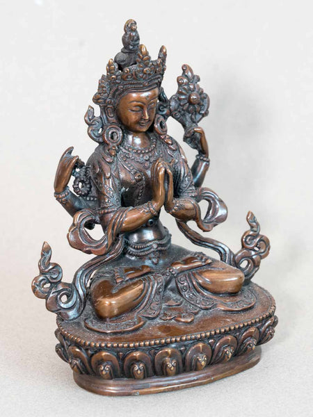 Oxidised Copper Avalokiteshvara Statue 15cm