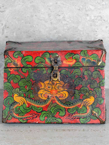 Painted Tibetan Box with Hinged Lid