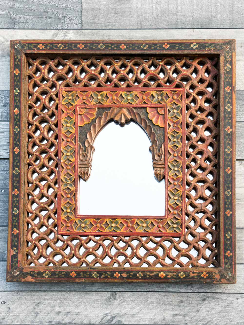 Painted & Carved Indian Jali Mirror