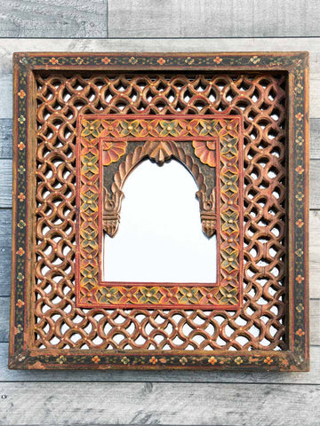 Painted & Carved Indian Jali Mirror