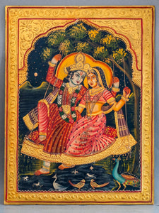 Painting of Krishna & Radha on a Wooden Panel