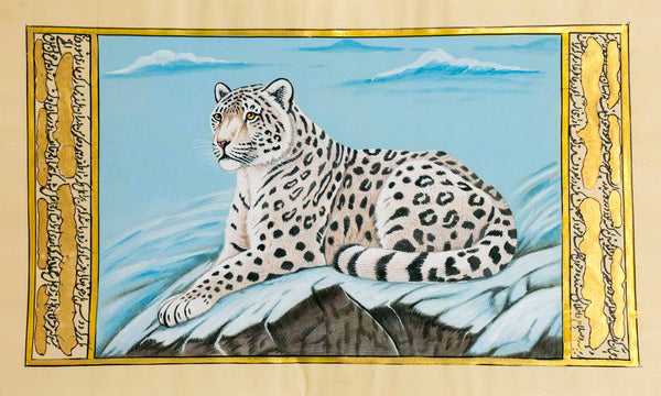 Painting of a Snow Leopard Lying on Snow