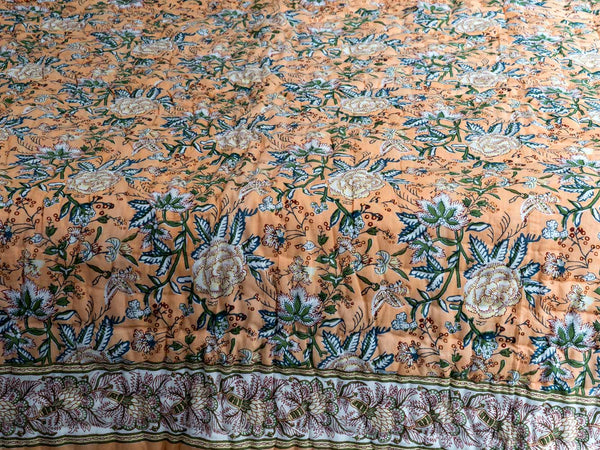 Pale Apricot Floral Single Indian Quilt