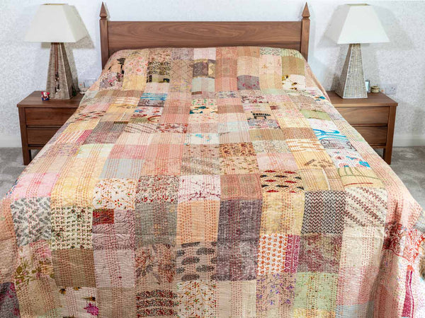 Pale Gold Patchwork Indian Bedspread