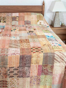 Pale Gold Patchwork Indian Bedspread