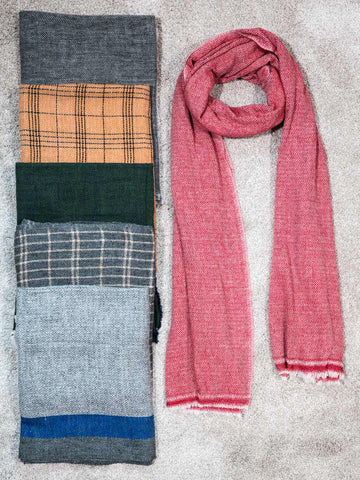 Two Tone Cashmere Scarves, Reds & Greys