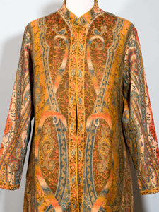 Patterned Gold Wool Kani Weave Kashmiri Coat