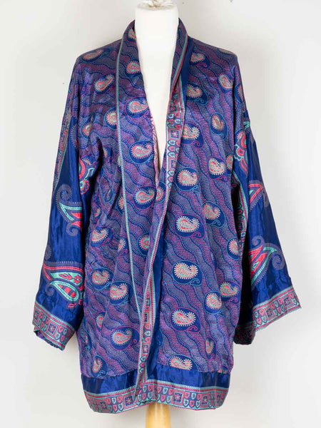 Peacock & Fuchsia Patterned Indian Kimono