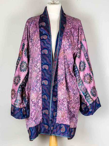 Peacock & Fuchsia Patterned Indian Kimono