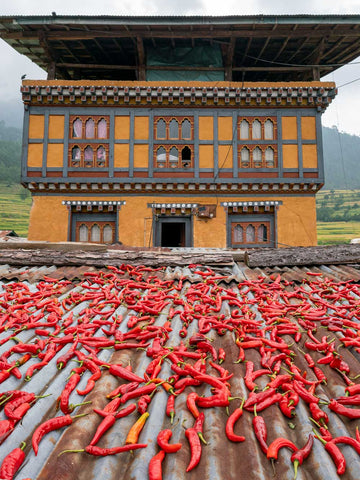 Photo of House with Drying Chillies, Bhutan