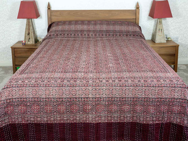 Plum Ajrakh Printed Indian Bedspread