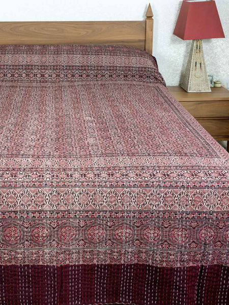 Plum Ajrakh Printed Indian Bedspread